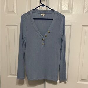 Lucky Brand Blue Ribbed V-Neck Blouse